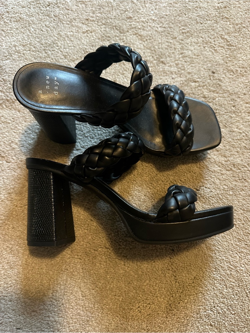 a new day Black Braided Block Heel Slide Sandals